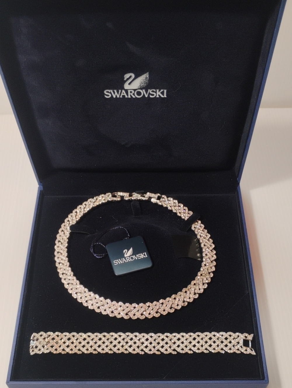 Swarovski Diamanta Pave Crystal Necklace & Matching Bracelet Like New In Box